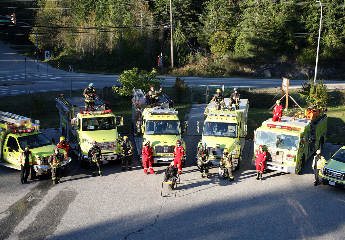 Roberts Creek fire department trucks and crew