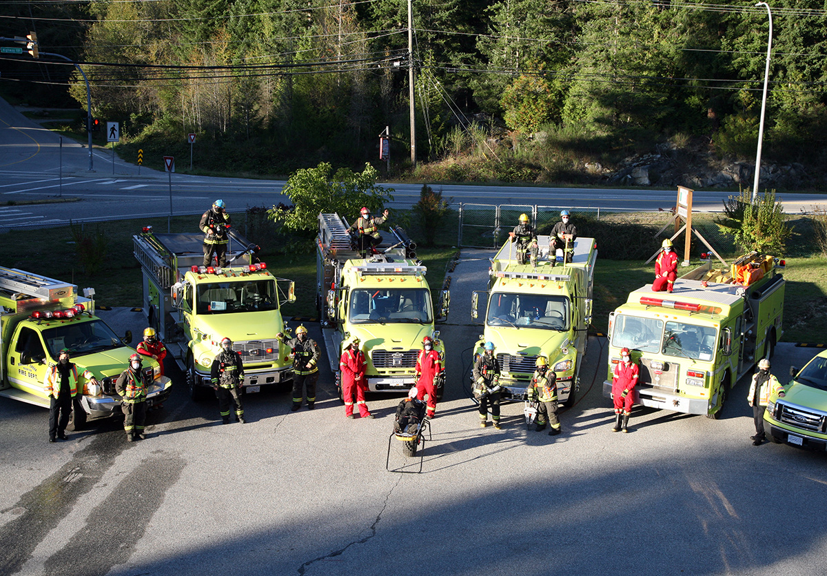 Roberts Creek fire department trucks and crew